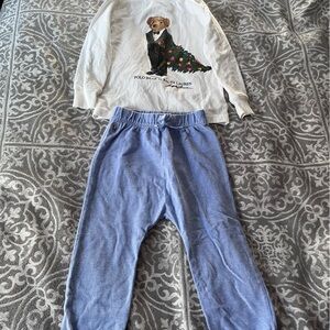 Bundle: 2T long sleeve winter polo bear shirt/24 months blue pants cotton